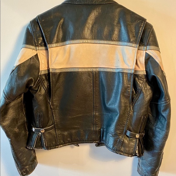 Sexy Vintage leather motorcycle jacket; black and blush pink; removable liner - Picture 2 of 5